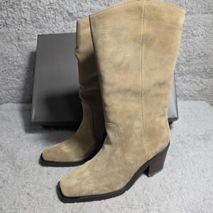 Vince Camuto Suede Western Square Toe Knee High Boots Tan Metal Accent  9M NIB